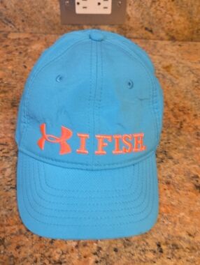 Under Armour Blue Cap with Orange 'I FISH' Embroidery